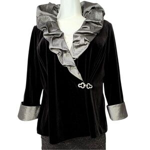 Whimsigoth  Velvet Jacket MP Rhinestone Clasp, Metallic Ruffle Fairy Grunge 90s